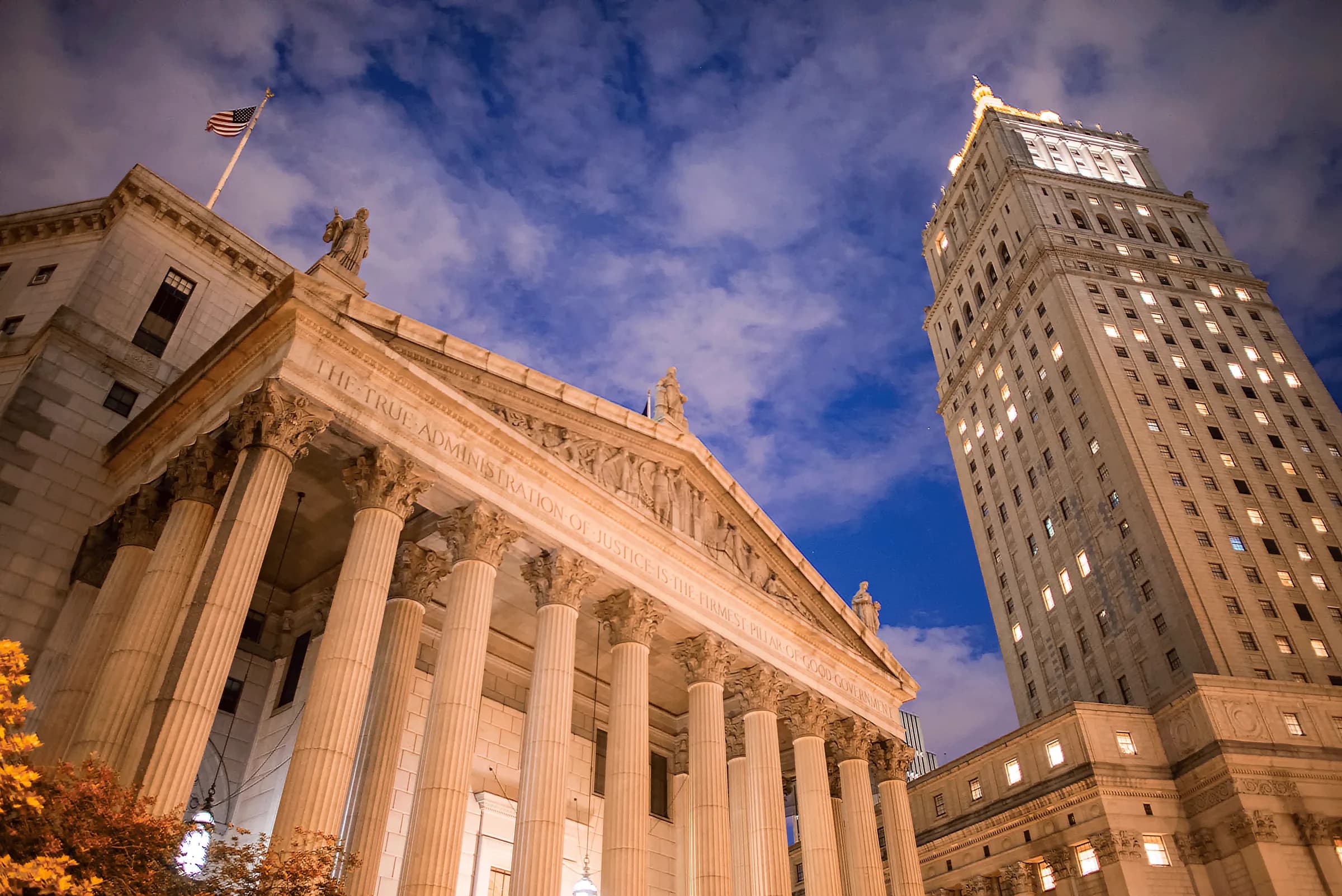 Courthouse columns representing law and justice